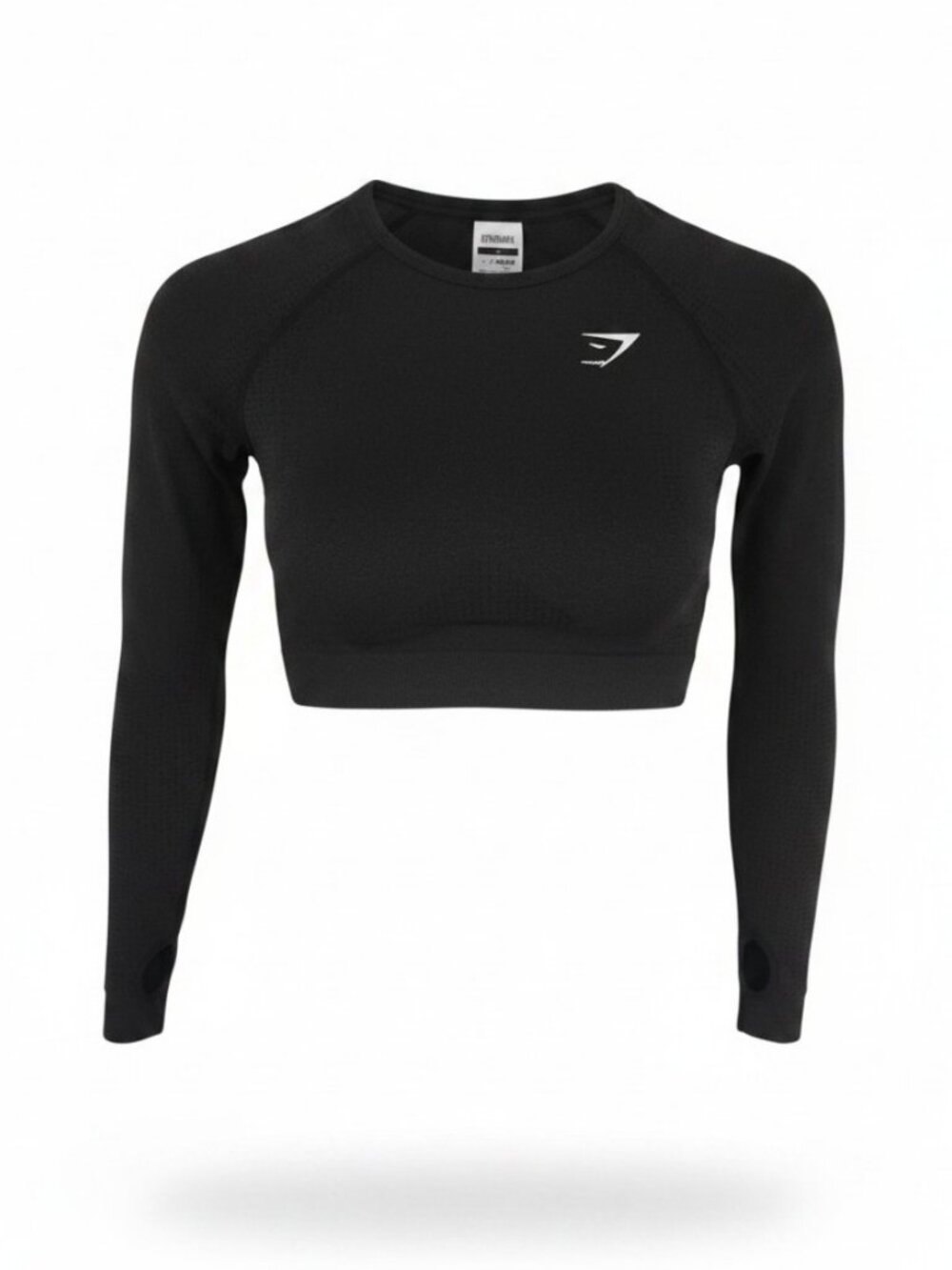 GYMSHARK Black Long Sleeve Crop Top with Thumbholes Vital Seamless Crop Small